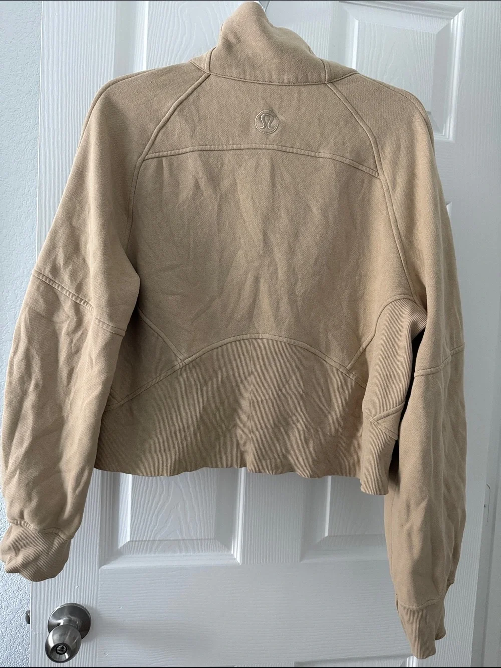Lululemon Scuba Cropped Half-Zip Pullover Sweater in Beige